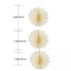 Beyaz Üzerine Altın Renk Puanlı 3 Adet Yelpaze Süs