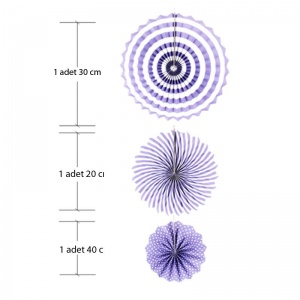 Farklı Desen ve Ölçülerde 3 Adet Mor Renk Yelpaze Süs