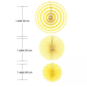 Farklı Desen ve Ölçülerde 3 Adet Sarı Renk Yelpaze Süs