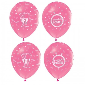 25 Adet Pembe Renk Hoşgeldin Kızım Baskılı Latex Balon