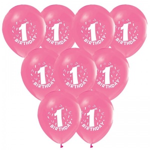 100 Adet Happy Birthday 1 Yaş Kız Çocuk Pembe Renk Balon