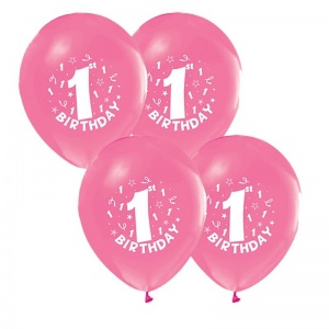 25 Adet Happy Birthday 1 Yaş Kız Çocuk Pembe Renk Balon