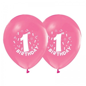 10 Adet Happy Birthday 1 Yaş Kız Çocuk Pembe Renk Balon