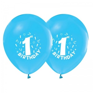 10 Adet Happy Birthday 1 Yaş Erkek Çocuk Mavi Renk Balon