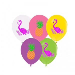 Hula Havai Partisi Ananas Flamingo Baskılı Latex Balon 100 Adet