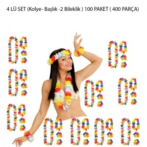 Hawaii Partisi Kolye- Başlık -1 Çift Bileklikli 4 lü Hawai Set 100 Paket