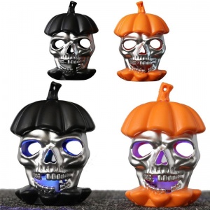 2 Adet Halloween Işıklı Balkabağı İçerisinde Kurukafa Dekor 2 Renk 9 x 6,5 cm