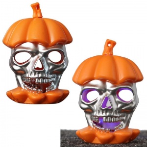 Halloween Işıklı Balkabağı İçerisinde Kurukafa Dekor Turuncu Renk 9 x 6,5 cm