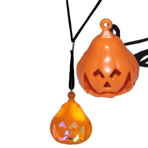 2  Adet Işıklı Pilli Led Işıklı Gülen Yüz Balkabağı Halloween Kolyesi 8 cm