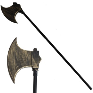 Plastik Eskitme Altın Renk Halloween Düz Viking Baltası Yetişkin 105 cm