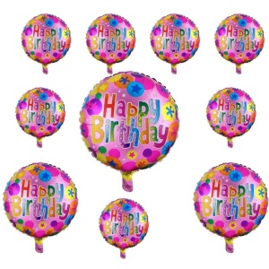 Happy Birthday Puanlar Puantiye Temalı Parti Balonu Pembe Renk 10 Adet 45 Cm