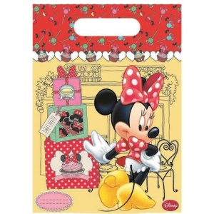 Minnie Mouse Cafe Plastik Parti Çantası 6 Adet