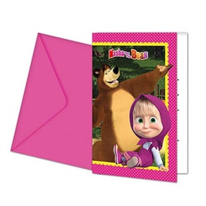 Masha and The Bear Maşa ve Koca Ayı Temalı Parti Davetiyesi ve Zarfı 6 Adet