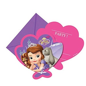 Deniz İncisi Prenses Sofia The First Temalı Parti Davetiyesi ve Zarfı 6 Adet