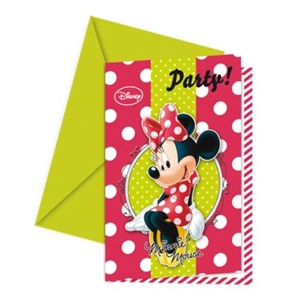 Minnie Mouse Fashion Parti Davetiyesi ve Zarfı 6 Adet