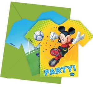 Mickey Mouse Goal Futbol Partisi Davetiyesi ve Zarfı 6 Adet