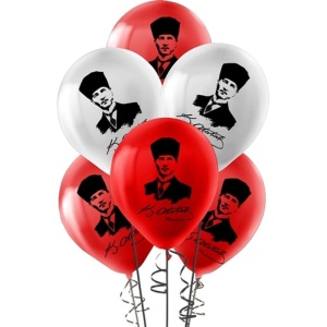 Atatürk Baskılı Lateks Balon Kırmızı Beyaz Renk 25 Adet