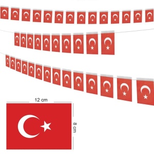 Kırmızı Beyaz Renk Ay Yıldız İp Dizgi Kağıt Bayrak Afiş Orta Boy 50 Li 4,5 Mt