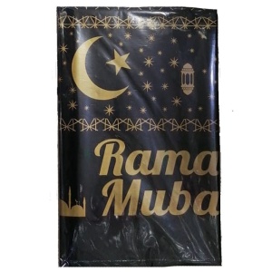 Ramazan Temalı Ramadan Mubarak Siyah Renk Plastik Masa Örtüsü 120 x 180 cm