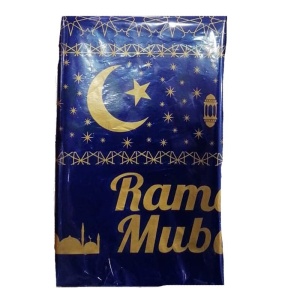 Ramazan Temalı Ramadan Mubarak Mavi Renk Plastik Masa Örtüsü 120 x 180 cm