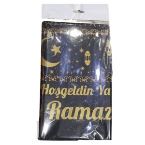 Hoş Geldin Ya Şehr-i Ramazan Siyah Renk Plastik Masa Örtüsü 120 x 180 cm