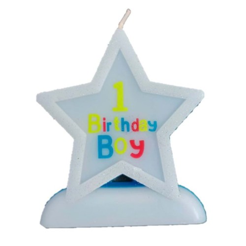 1 Yaş Yıldız Şekilli Birthday Boy Yazılı Mum 5 Adet Mavi Renk 8 x 7 cm 