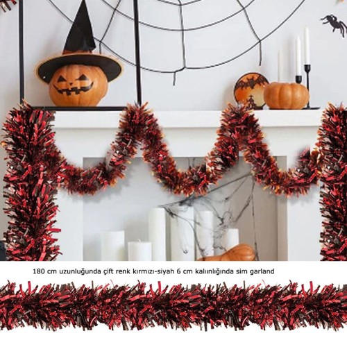 Kırmızı Siyah Çift Renk 6 cm Halloween Parti Sim Garland Süs 180 cm 1 Adet