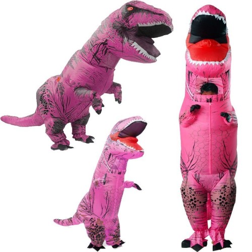 Şişme Maskot Dinozor Kostümü Pilli Dinozor Kıyafeti Pembe Renk hallow
