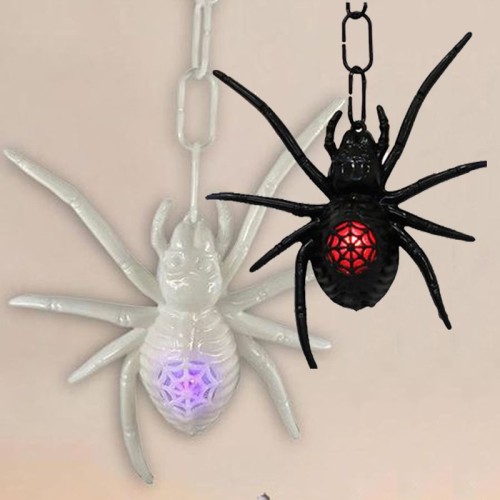 Halloween 17x18 cm Rengarenk Işıklı Siyah ve Beyaz Renk Plastik Örümcek 2 Adet