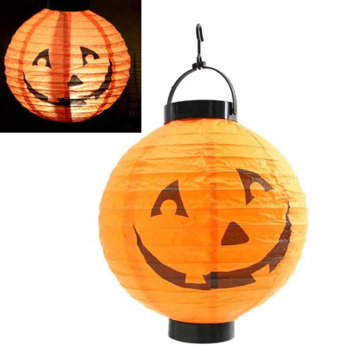 Halloween 20 cm Led Işıklı Balkabağı Desenli Turuncu Renk Kağıt Japon Feneri 1Adet