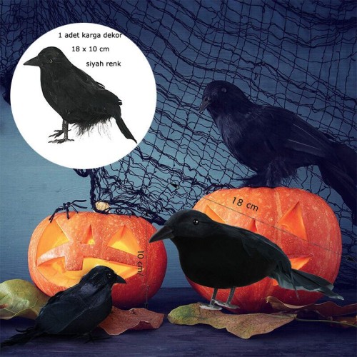 Gerçek Görünümlü Siyah Renk Halloween Karga Dekor 18 X 10 cm 1 Adet
