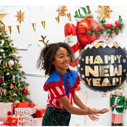 Yılbaşı Happy New Year Yazılı Folyo Balon 45x45 cm 2 Adet