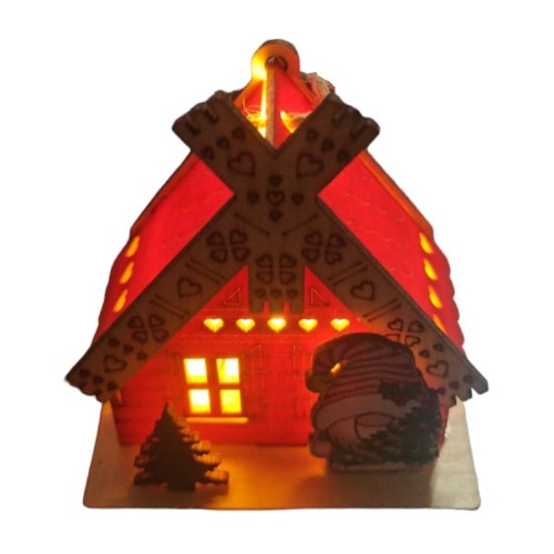 Küçük Boy 8x8 cm Ahşap Noel Kulübesi Işıklı Yılbaşı Süsü 1 Adet M2