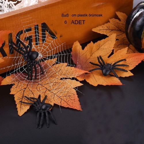 Halloween Yumuşak Plastik Örümcek Maskotu Siyah Renk 6 Adet 8x6 Cm