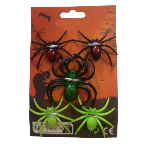 Halloween 7x6 cm Sert Plastik Örümcek Maskotu Karışık Renk 5 Adet M3