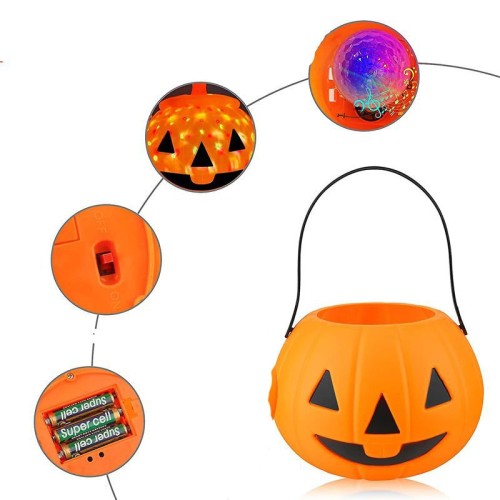 Işıklı Sesli Balkabağı Şeklinde Halloween Şeker Toplama Kovası Plastik 1 Adet