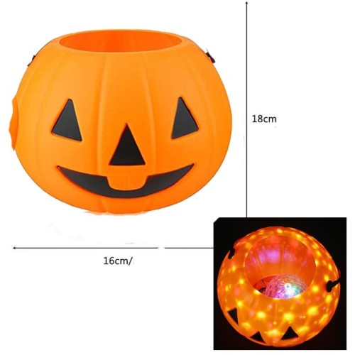 Işıklı Sesli Balkabağı Şeklinde Halloween Şeker Toplama Kovası Plastik 1 Adet